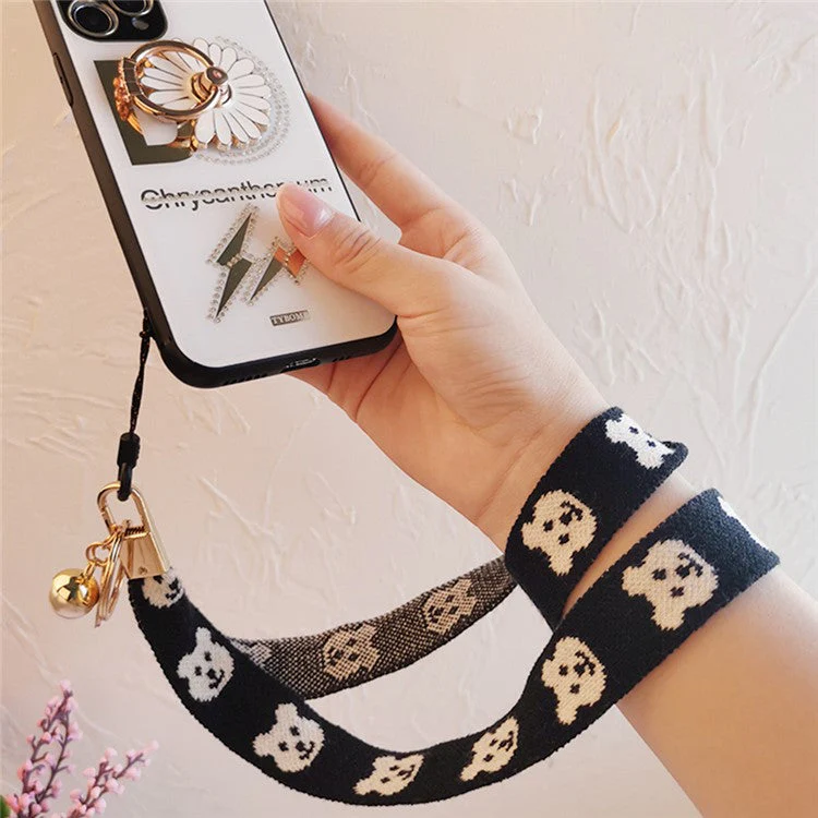 Mobile Phone Lanyard Bear Prints Cotton Phone Strap Pendant Phone Tether Lanyard Key Chain Strap - Black - Image 7