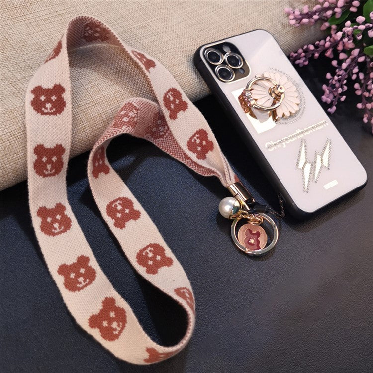 Mobile Phone Lanyard Bear Prints Cotton Phone Strap Pendant Phone Tether Lanyard Key Chain Strap - White - Image 4