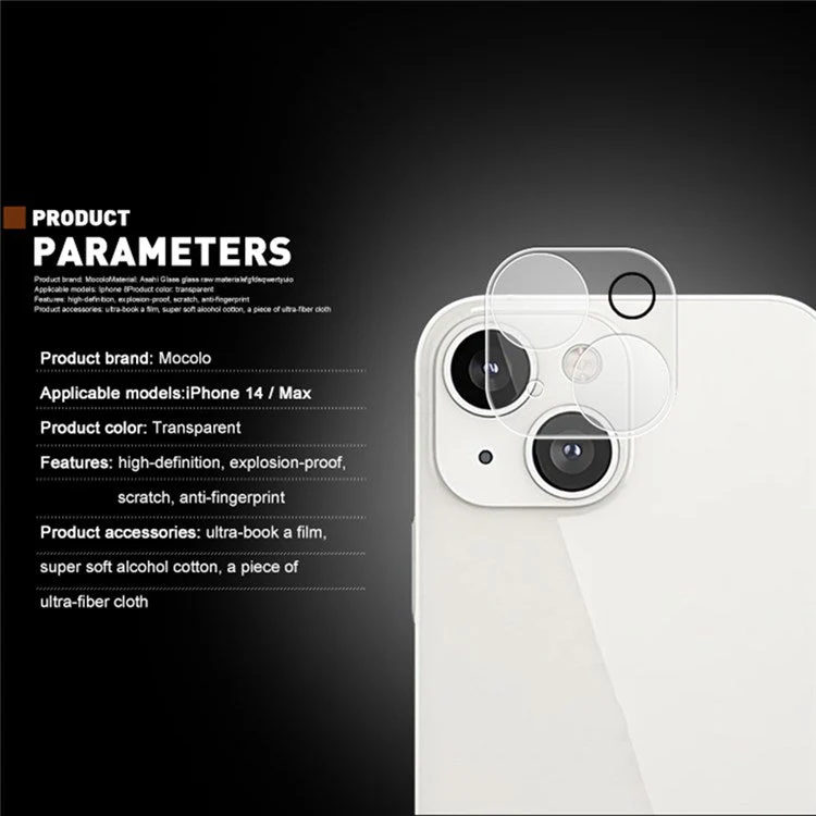 MOCOLO for iPhone 14 Plus 6.7 inch Anti-scratch Silk Printing 9H Explosion-proof Tempered Glass Back Camera Lens Protector - Transparent - Image 3