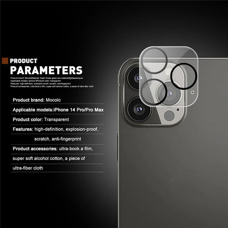 MOCOLO for iPhone 14 Pro / 14 Pro Max Camera Lens Protector with Night Circle, 9H Anti-Scratch Tempered Glass Silk Printing Camera Lens Film - Image 5