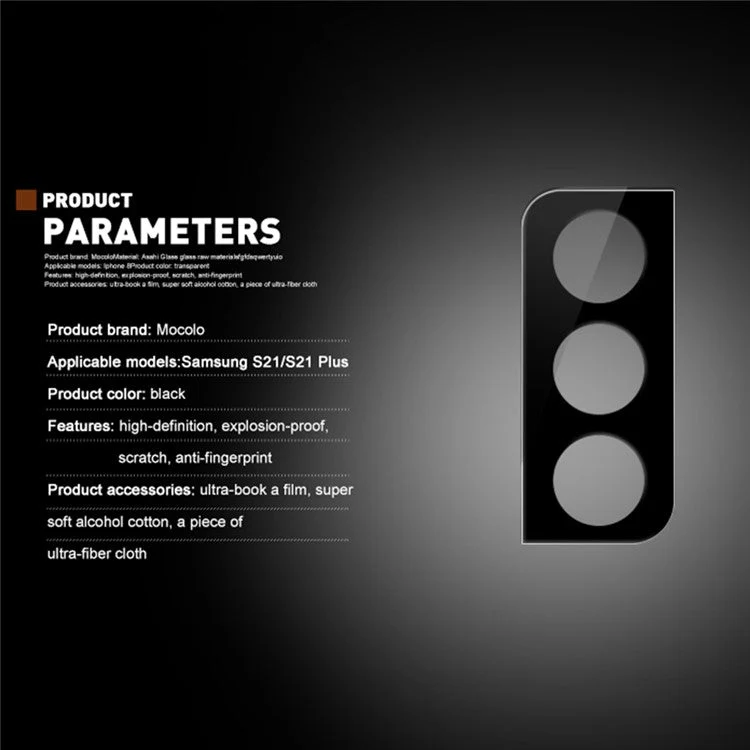 MOCOLO for Samsung Galaxy S21 4G/5G 9H Ultra Clear Silk Printing Anti-explosion Full Glue Clear Tempered Glass Camera Lens Screen Protector - Black - Image 4