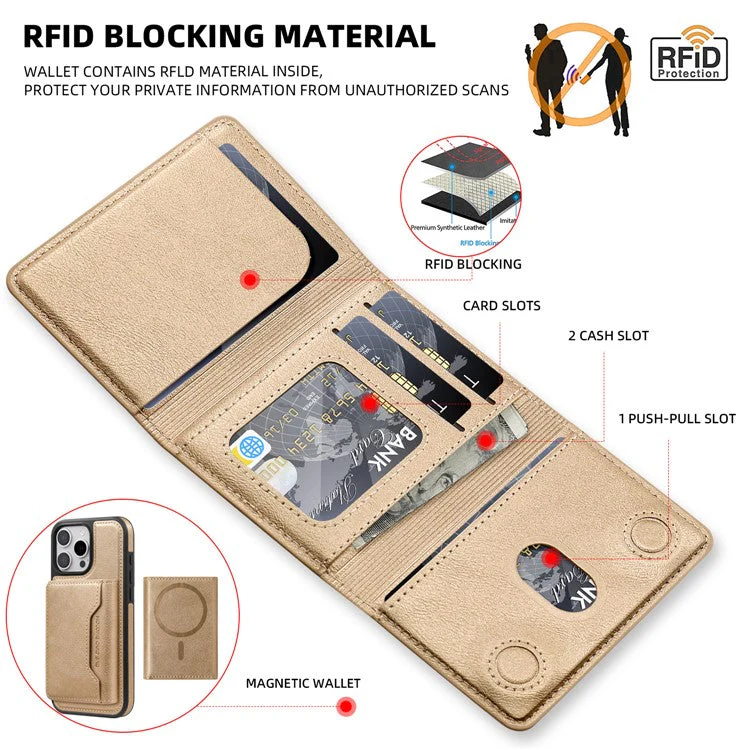 MOCOME Phone Card Holder RFID Blocking PU Leather Magnetic Card Bag Wallet - Gold - Image 4