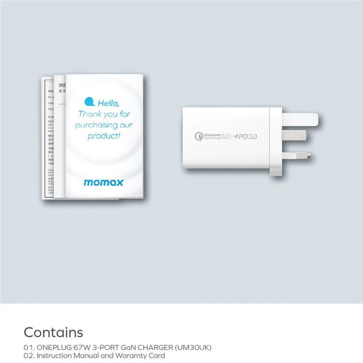 MOMAX 67W Fast Charging 3-Port GaN Wall Charger Travel Power Adapter, UK Plug - White - Image 6
