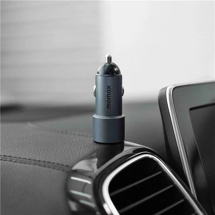 MOMAX UC15 38W Mini Aluminum Alloy Dual Port Car Charger PD + QC 3.0 Fast Charging Cigarette Lighter Adapter - Grey - Image 6