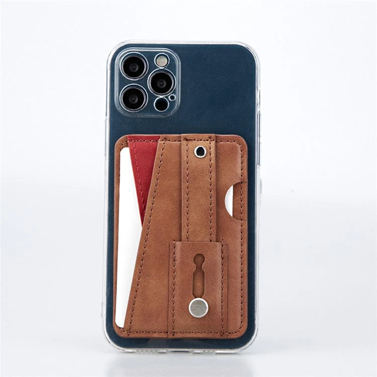 MRC-C1 Adhesive Phone Pocket Push Pull Cell Phone Stick-on Card Holder Sleeve - Brown - Image 3
