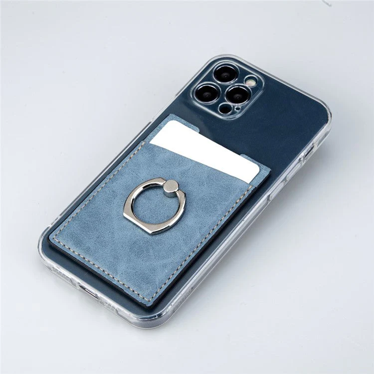 MRC01 PU Leather Phone Card Holder Ring Kickstand Card Case Support Magnetic Car Mount - Yellow - Image 3