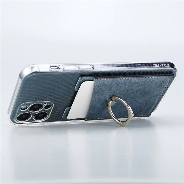 MRC01 PU Leather Phone Card Holder Ring Kickstand Card Case Support Magnetic Car Mount - Yellow - Image 4