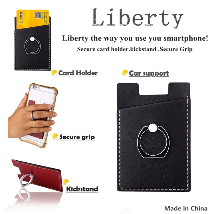 MRC01 PU Leather Phone Card Holder Ring Kickstand Card Case Support Magnetic Car Mount - Yellow - Image 7