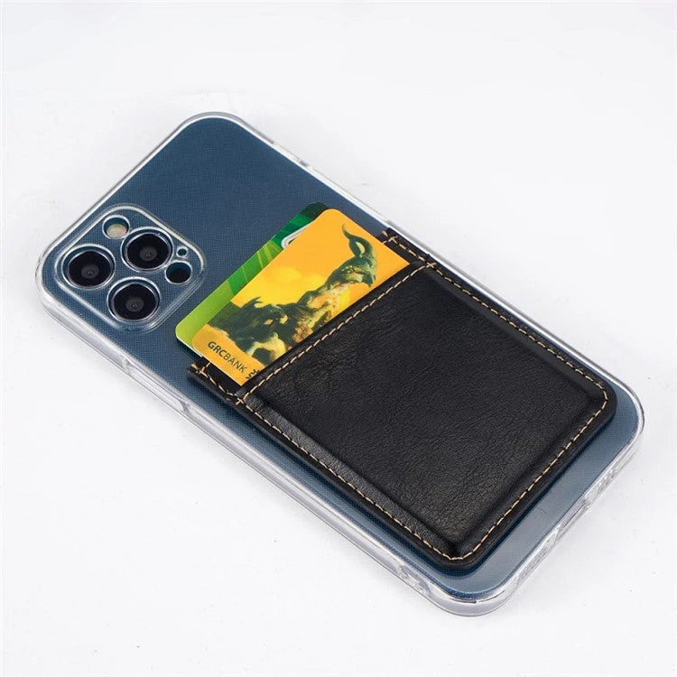 MRC010 Adhesive Phone Back Card Holder Diagonal PU Leather Double Cards Case - Yellow - Image 2