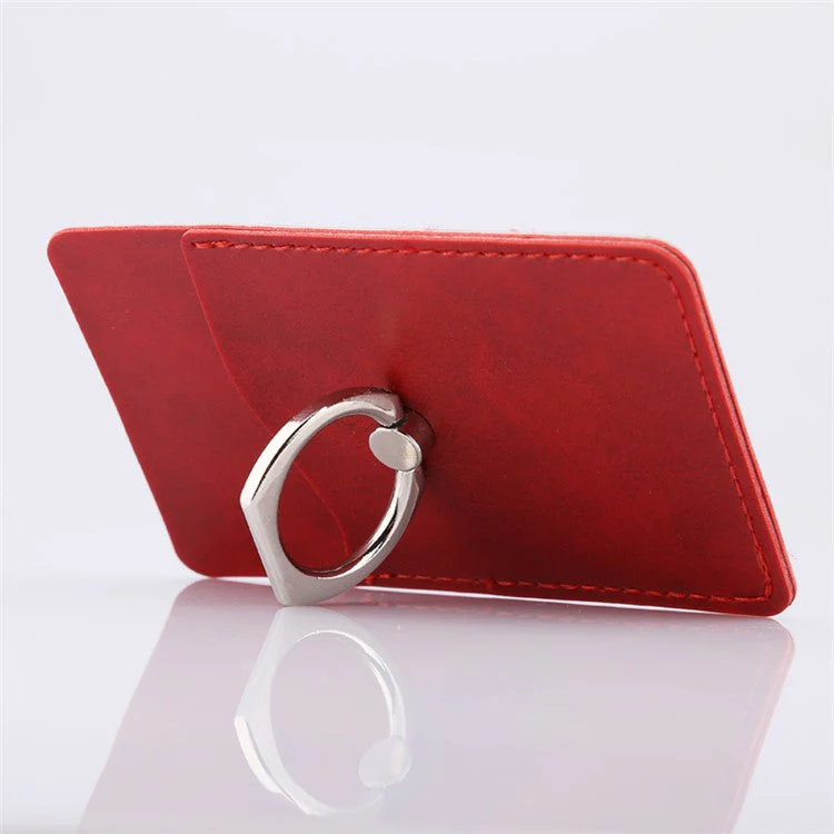 MRC020 Phone Card Holder Crazy Horse Texture Leather Card Case with Ring Holder Kickstand - Yellow - Image 3