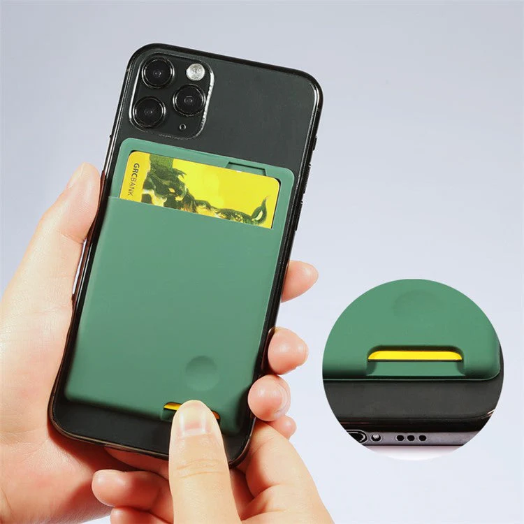 MRC029 Phone Card Holder Adhesive Stick-on Silicone Phone Wallet Card Pocket - Light Green - Image 3
