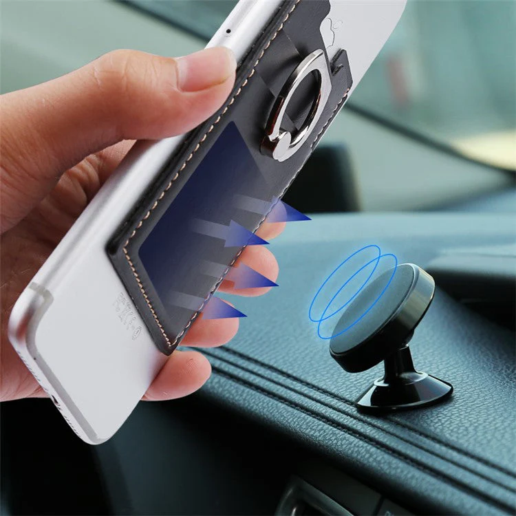 MRC03 Ring Kickstand 3 Cards Case Adhesive Phone Card Holder Support Magnetic Car Mount - Black - Image 6