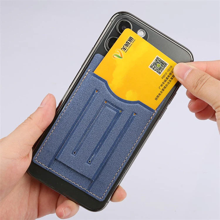 MRC030 Adhesive Phone Card Holder Kickstand PU Leather Cards Case Support Magnetic Car Mount - Black - Image 4