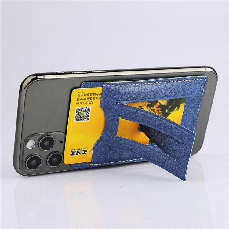 MRC030 Adhesive Phone Card Holder Kickstand PU Leather Cards Case Support Magnetic Car Mount - Blue - Image 2