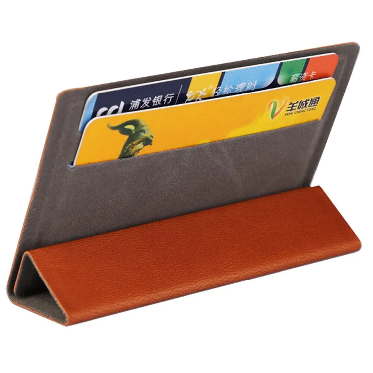 MRC031 Tri-fold Kickstand Phone Card Holder Stick-On PU Leather Credit Cards Case - Brown - Image 3