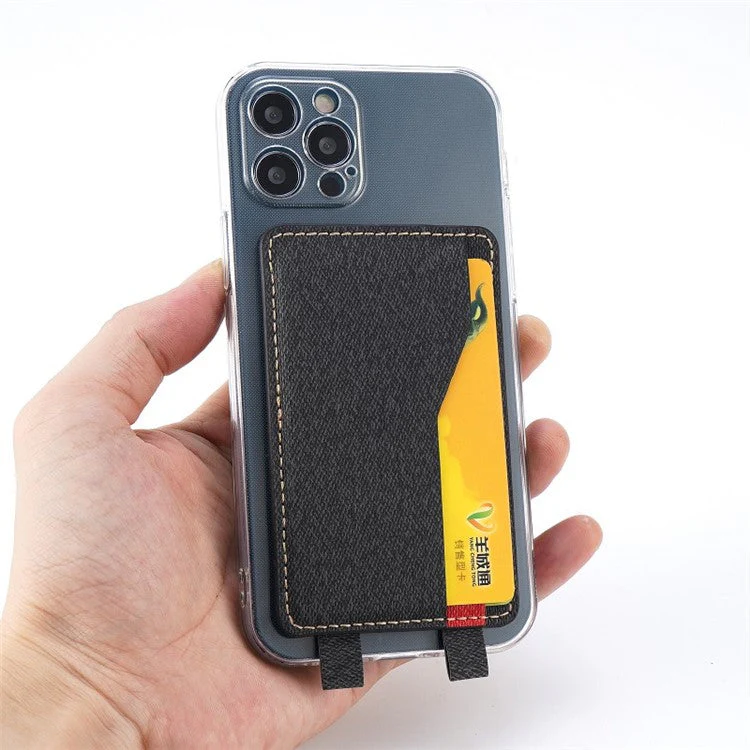 MRC037 PU Leather Phone Card Holder ID Credit Card Pocket Stick On Wallet with Dual-Loop Design - Beige+Red - Image 7