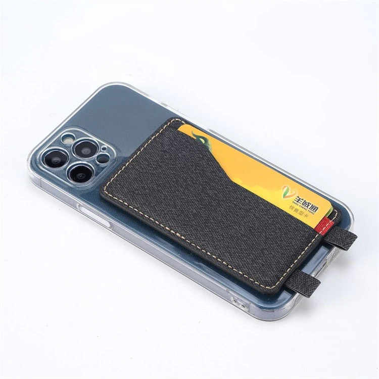MRC037 PU Leather Phone Card Holder ID Credit Card Pocket Stick On Wallet with Dual-Loop Design - Black+Red - Image 4