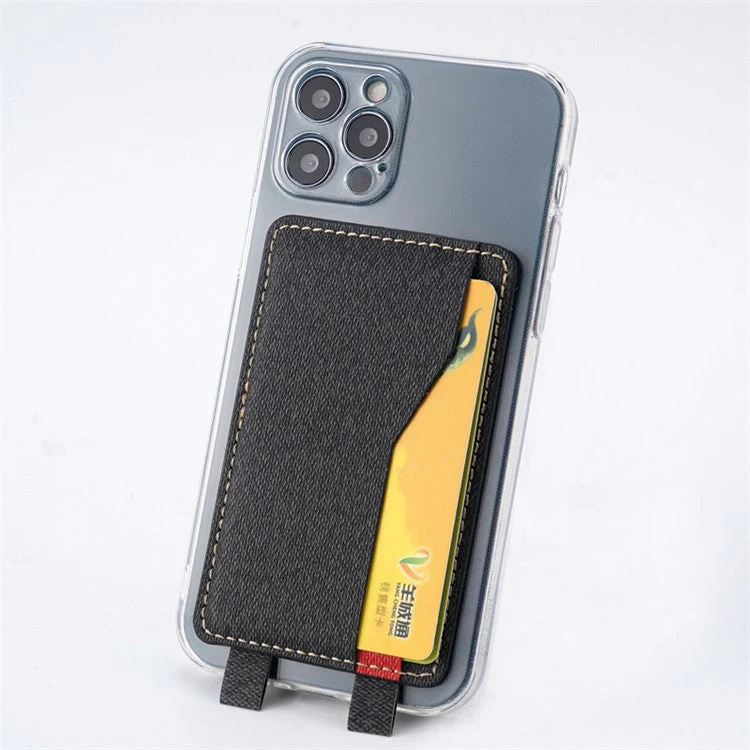 MRC037 PU Leather Phone Card Holder ID Credit Card Pocket Stick On Wallet with Dual-Loop Design - Black+Red - Image 6