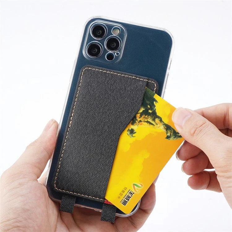 MRC037 PU Leather Phone Card Holder ID Credit Card Pocket Stick On Wallet with Dual-Loop Design - Red+Black - Image 5