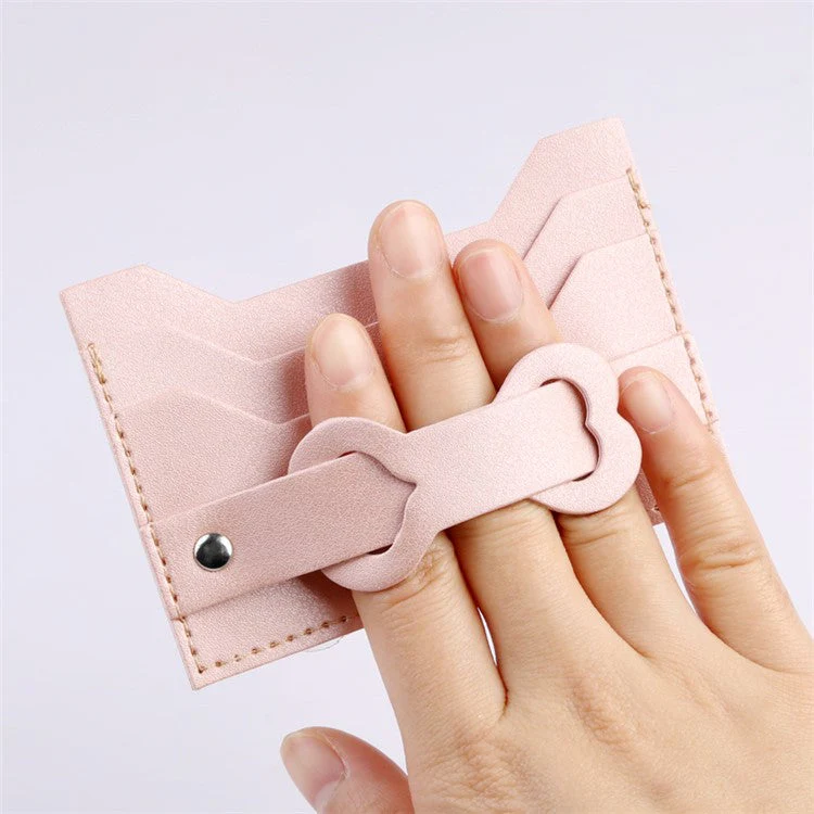 MRC04 Stick-On Phone Card Holder Leather Card Pouch with Heart Kickstand - Black - Image 6