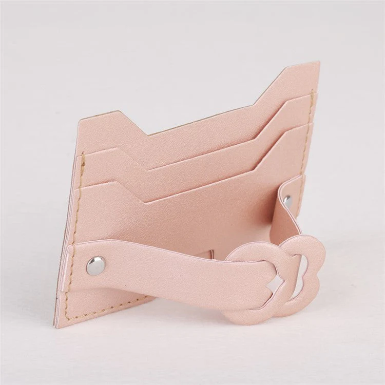 MRC04 Stick-On Phone Card Holder Leather Card Pouch with Heart Kickstand - Dark Blue - Image 2