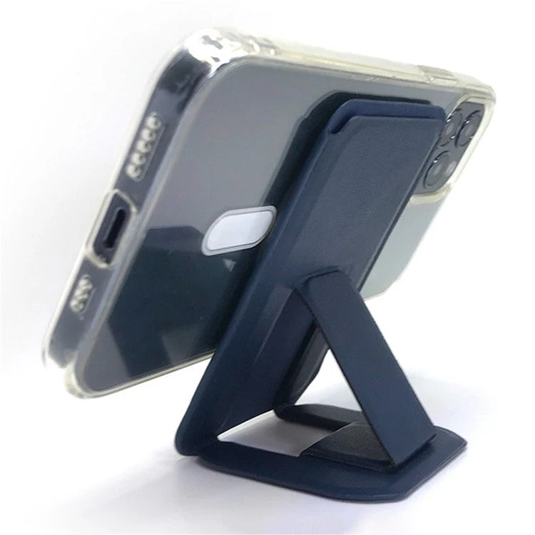 MRC043 For iPhone 15-12 Series RFID Blocking Magnetic Card Holder PU Leather Stand Phone Holder - Blue - Image 4