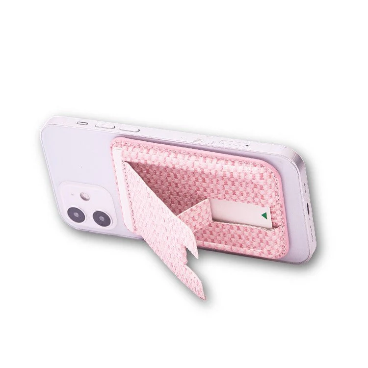 MRC048 Textured Folding Magnetic Kickstand for Smartphone Back Holder with Card Slot - Beige - Image 2