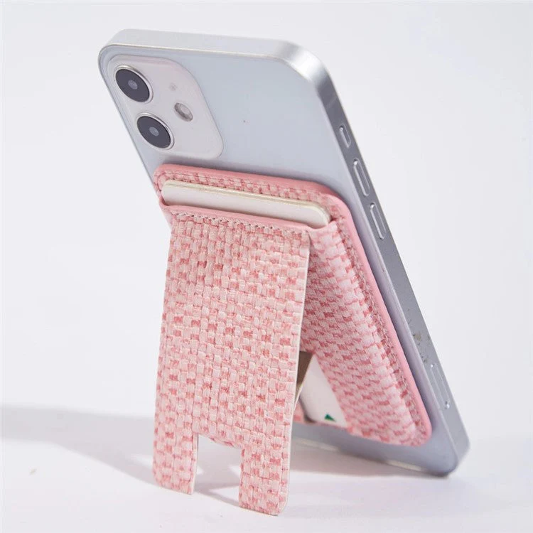 MRC048 Textured Folding Magnetic Kickstand for Smartphone Back Holder with Card Slot - Beige - Image 3