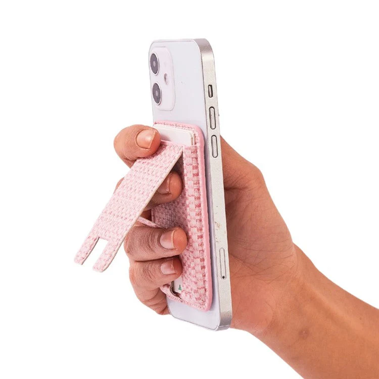 MRC048 Textured Folding Magnetic Kickstand for Smartphone Back Holder with Card Slot - Beige - Image 4