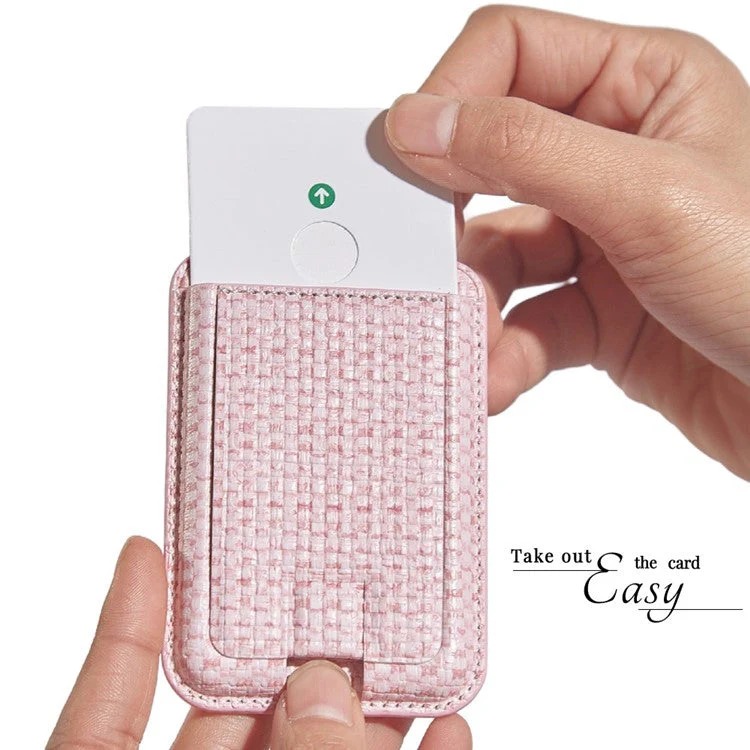 MRC048 Textured Folding Magnetic Kickstand for Smartphone Back Holder with Card Slot - Beige - Image 5