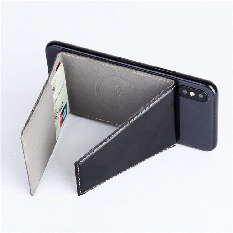 MRC05 Phone Card Holder Kickstand PU Leather Cards Case Support Magnetic Car Mount - Blue - Image 3