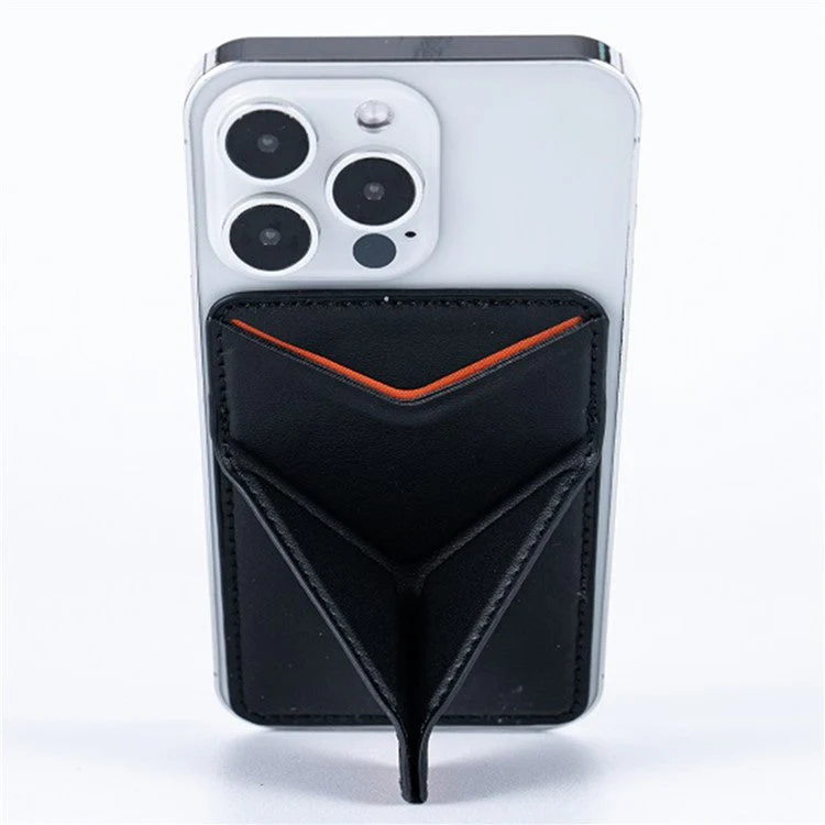 MRC051 Phone Card Holder with Origami Kickstand Adhesive Phone Wallet Pouch Sleeve Stick-on Leather Case - Black - Image 2