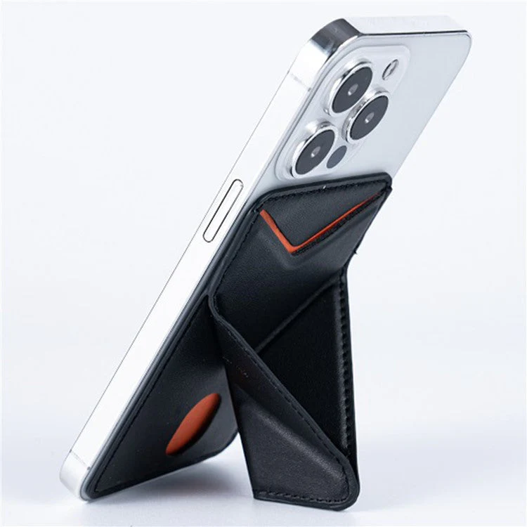 MRC051 Phone Card Holder with Origami Kickstand Adhesive Phone Wallet Pouch Sleeve Stick-on Leather Case - Brown - Image 3