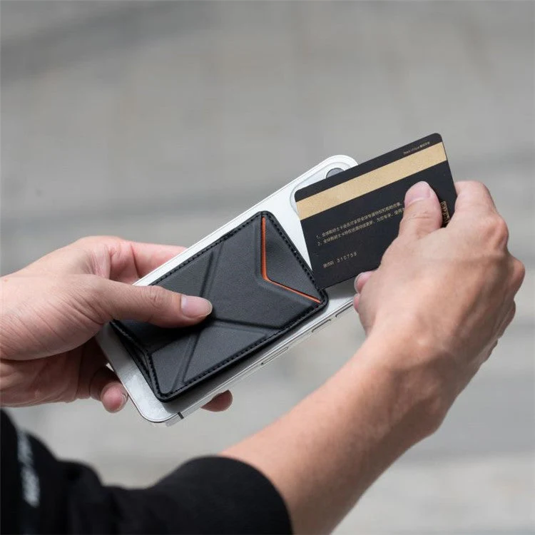 MRC051 Phone Card Holder with Origami Kickstand Adhesive Phone Wallet Pouch Sleeve Stick-on Leather Case - Brown - Image 7