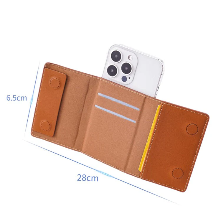 MRC053 Phone Card Holder Four-fold Wallet Magnetic Card Sleeve Pocket Leather Cell Phone Pouch - Brown - Image 6