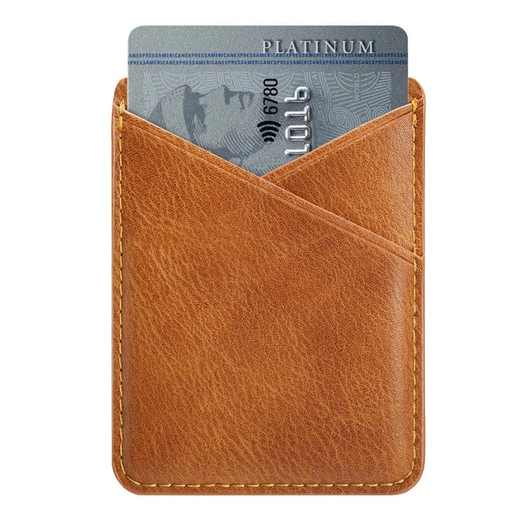 MUXMA MX105 Phone Card Holder Leather Phone Wallet Stick On Card Holder for Back of Phone Card Pouch Pocket - Brown - Image 3