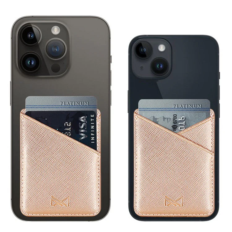MUXMA MX105 PU Leather Mini Card Pouch Phone Back Adhesive Credit Card Holder ID Card Bag with Cross Texture Design - Pink - Image 4