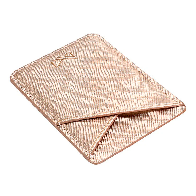 MUXMA MX105 PU Leather Mini Card Pouch Phone Back Adhesive Credit Card Holder ID Card Bag with Cross Texture Design - Pink - Image 5
