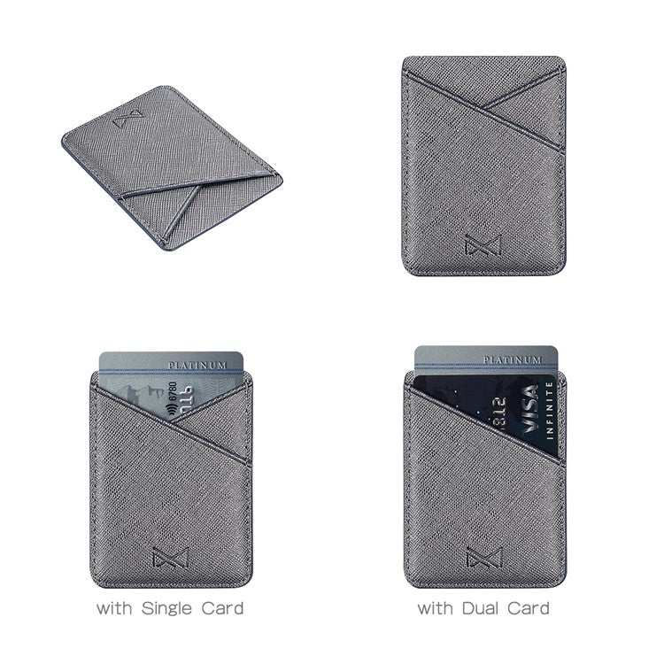 MUXMA MX105 PU Leather Mini Card Pouch Phone Back Adhesive Credit Card Holder ID Card Bag with Cross Texture Design - Tarnish - Image 6