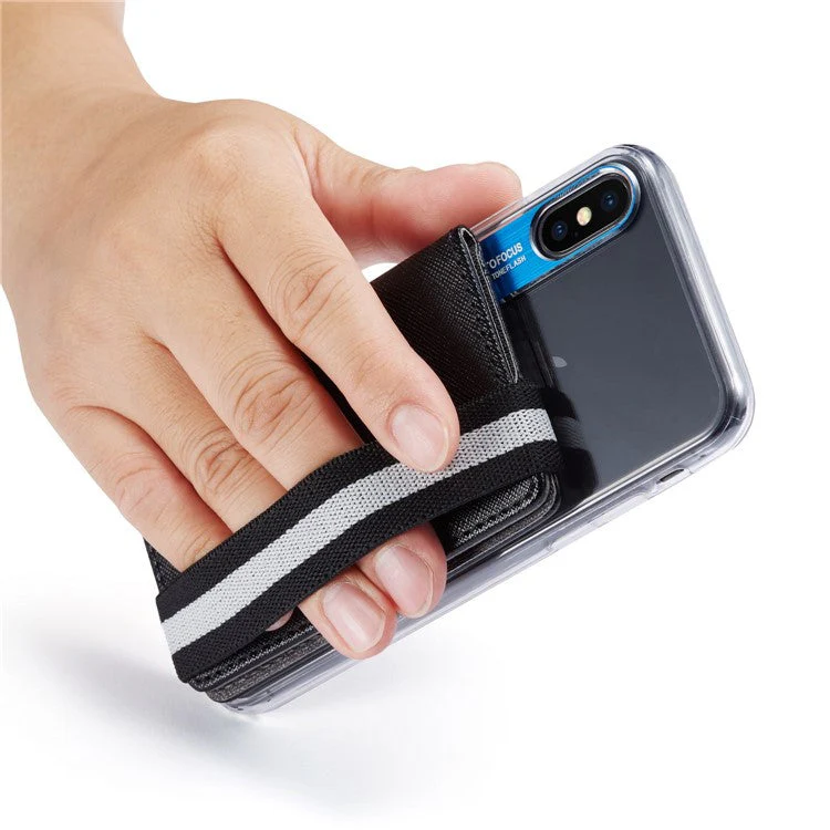 MUXMA MX110 Phone Card Holder Elastic Band Grip Phone Wallet RFID Blocking Adhesive Stick On Credit Card Pocket for Back Of Phone Case - Black - Image 4