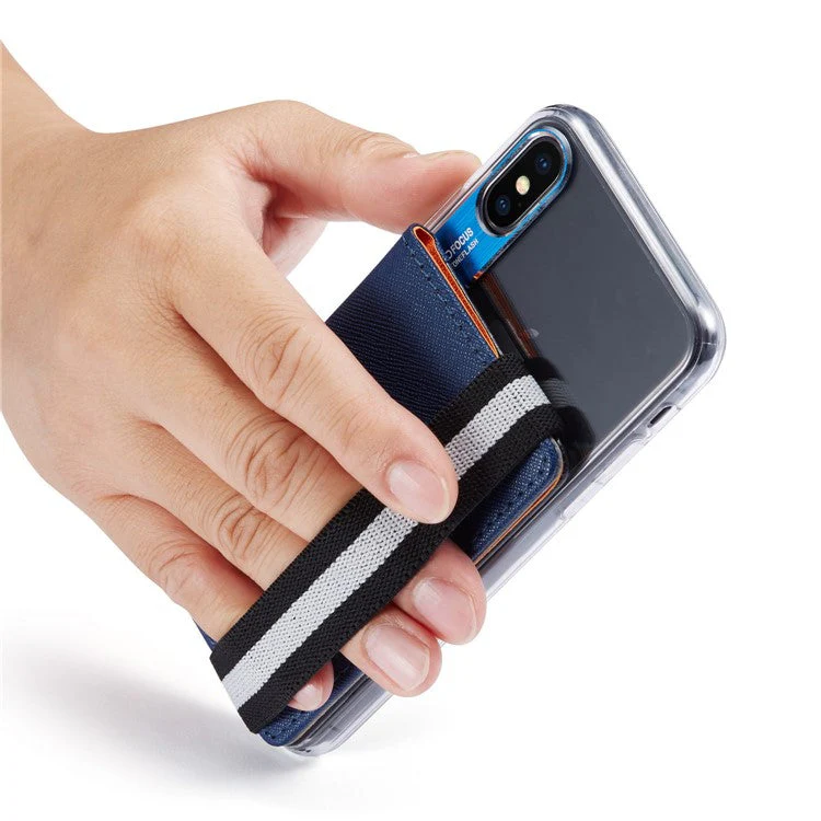 MUXMA MX110 Phone Card Holder Elastic Band Grip Phone Wallet RFID Blocking Adhesive Stick On Credit Card Pocket for Back Of Phone Case - Blue - Image 4