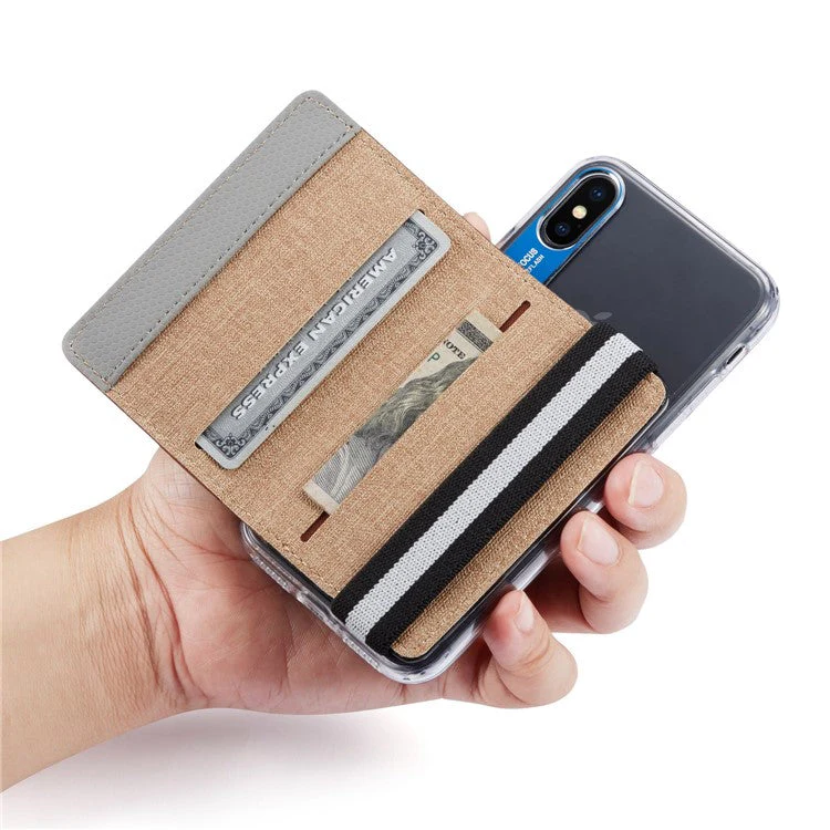 MUXMA MX110 Phone Card Holder Elastic Band Grip Phone Wallet RFID Blocking Adhesive Stick On Credit Card Pocket for Back Of Phone Case - Brown - Image 3