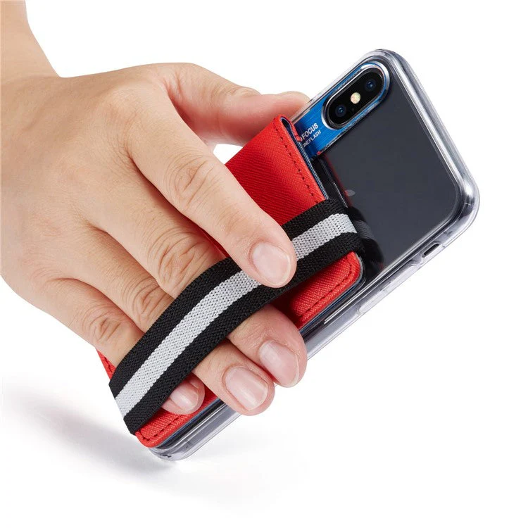MUXMA MX110 Phone Card Holder Elastic Band Grip Phone Wallet RFID Blocking Adhesive Stick On Credit Card Pocket for Back Of Phone Case - Red - Image 4