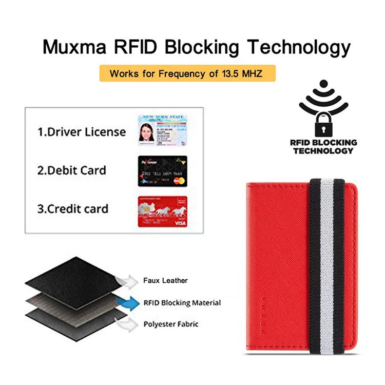 MUXMA MX110 Phone Card Holder Elastic Band Grip Phone Wallet RFID Blocking Adhesive Stick On Credit Card Pocket for Back Of Phone Case - Red - Image 5