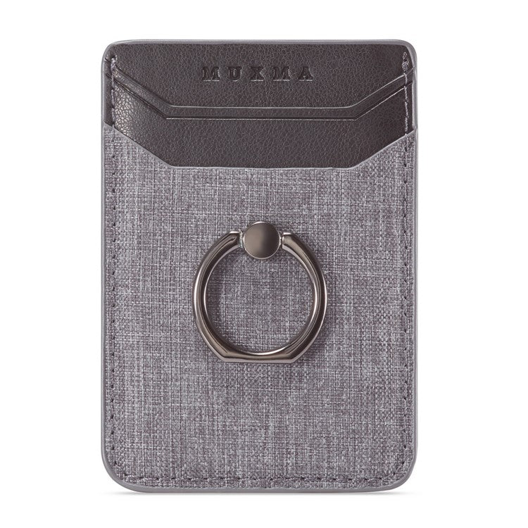 MUXMA MX112 Adhesive Phone Card Holder Canvas Texture Ring Stand RFID Blocking Card Slot - Black - Image 7