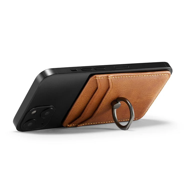 MUXMA MX112 Adhesive Phone Card Holder Ring Stand RFID Blocking Cowhide Texture Leather Card Pocket - Brown - Image 2