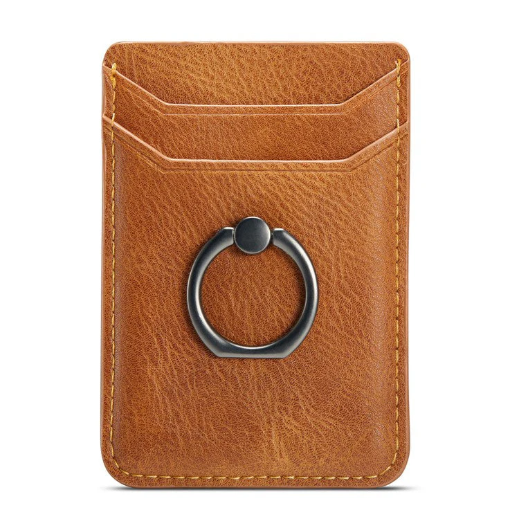 MUXMA MX112 Adhesive Phone Card Holder Ring Stand RFID Blocking Cowhide Texture Leather Card Pocket - Brown - Image 6