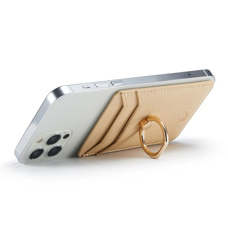 MUXMA MX112 Cross Texture Leather Phone Card Holder Ring Stand RFID Blocking Adhesive Credit Card Slot - Gold - Image 2