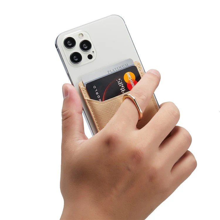 MUXMA MX112 Cross Texture Leather Phone Card Holder Ring Stand RFID Blocking Adhesive Credit Card Slot - Gold - Image 3