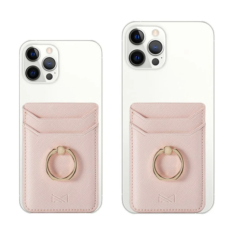MUXMA MX112 Cross Texture Leather Phone Card Holder Ring Stand RFID Blocking Adhesive Credit Card Slot - Pink - Image 4